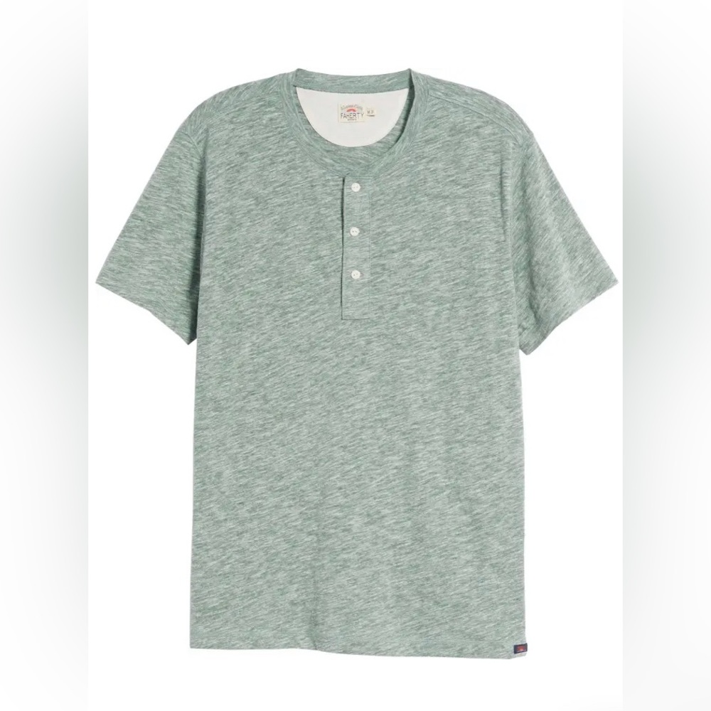 Faherty Short Sleeve Heathered Henley in Woodsy Green Heather NWT Size XL